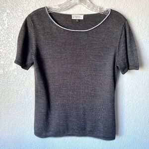 Tahari ASL size 6 charcoal gray sweater with blue trim